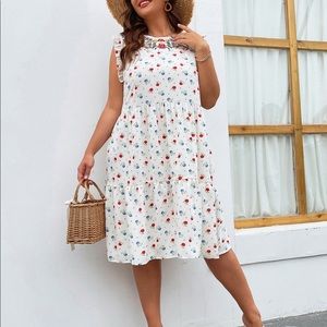 SHEIN Plus Allover Floral Print Ruffle Hem Smock Dress 1XL